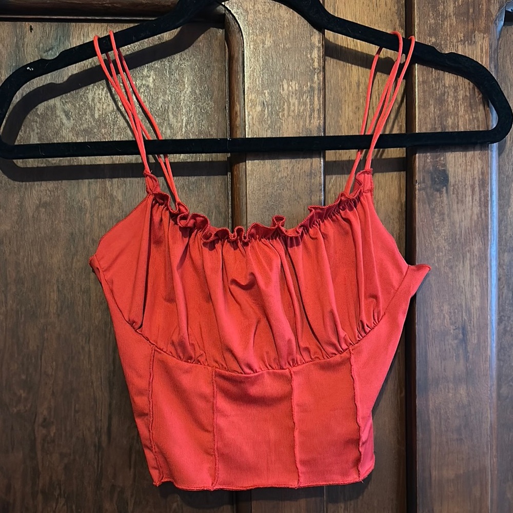 Princess Polly Red Ruched Crop Camisole Tank
